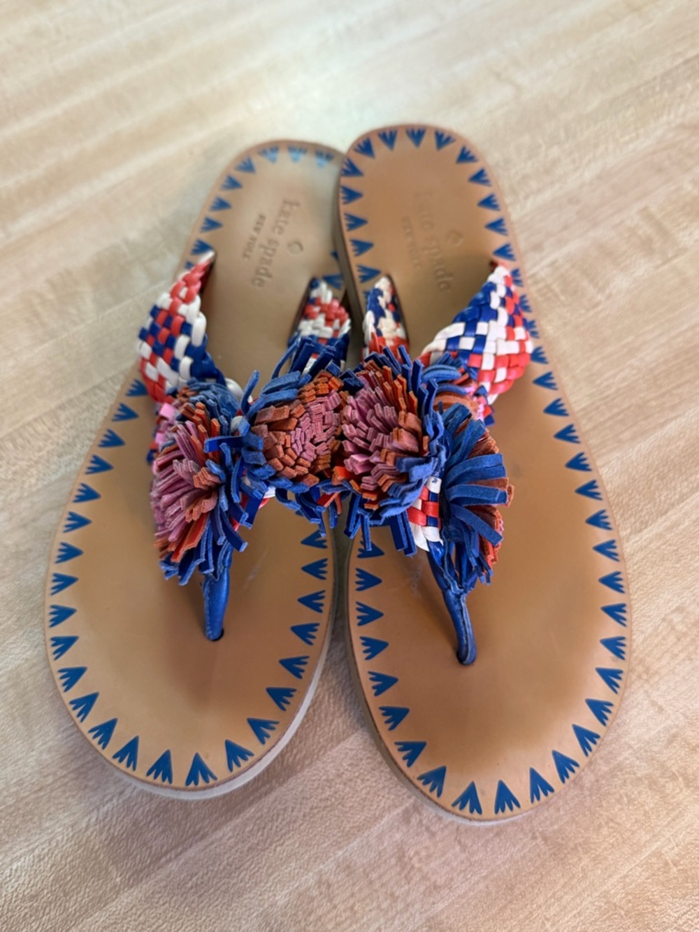 kate spade Multicolor Braided Flower Thong Sandals - Blue/Red/Pink/Brown